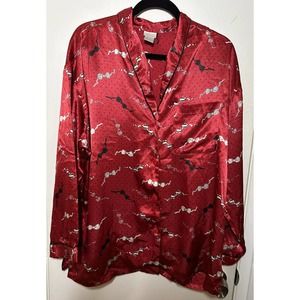 Cacique Red Polka Dot Ribbons Button Down Sleep Shirt Top Women Sz Large